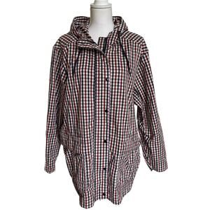 Free Assembly Raincoat Jacket Size XXXL Gingham Red Navy White Hood Zip Snaps